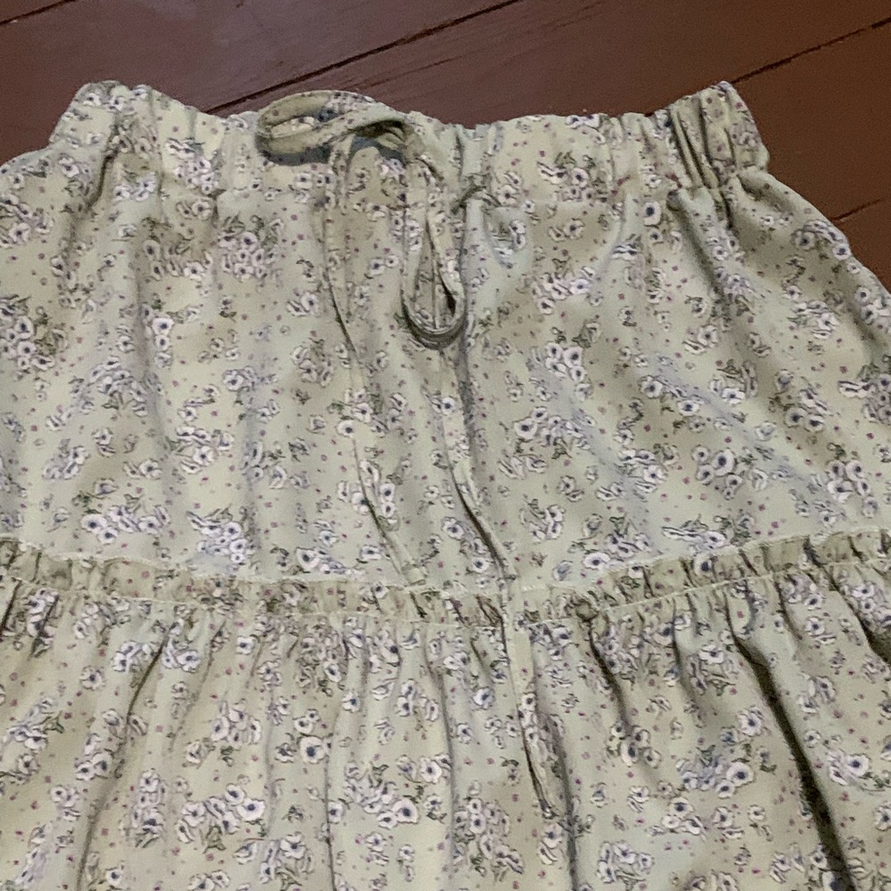 Romwe sage green floral ruffle skirt - Picture 4 of 7